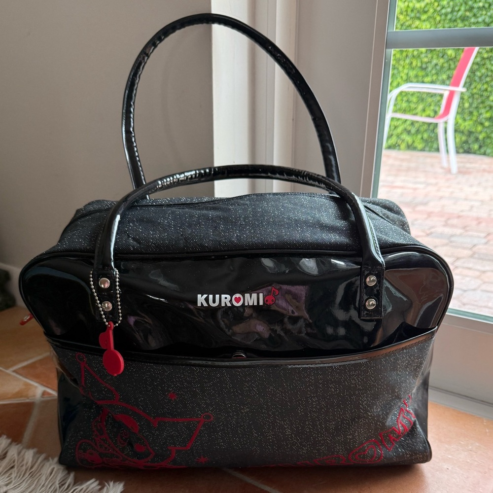 Sanrio Kuromi hello kitty travel duffel Bag 2008 black and grey sparkle EUC